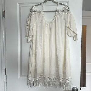 Lace white mini dress, flowy, bridal XL